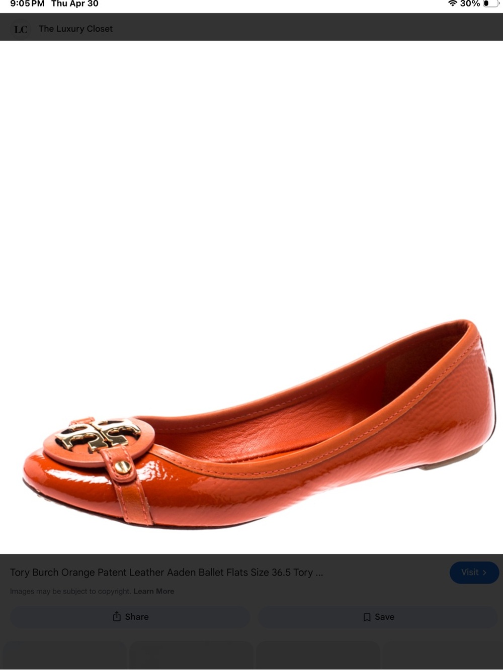 Tory Burch Orange Patent Leather Aaden Ballet Flats